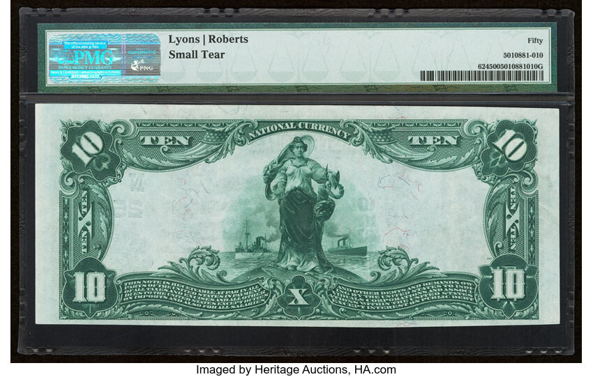 image for: 1902 3rd Charter Period, 3rd Issue $10  PMG AU50 Plain Back (Fr. 624)