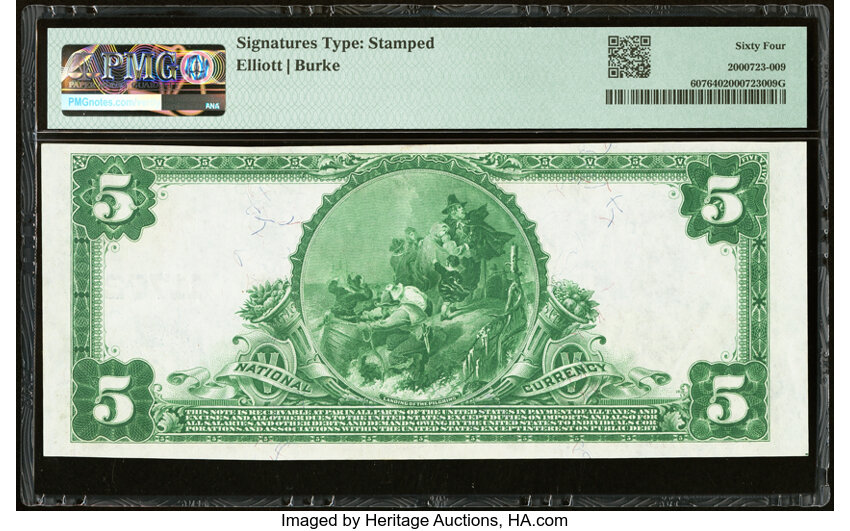 image for: 1902 3rd Charter Period, 3rd Issue $5  PMG CU64 Plain Back (Fr. 607)