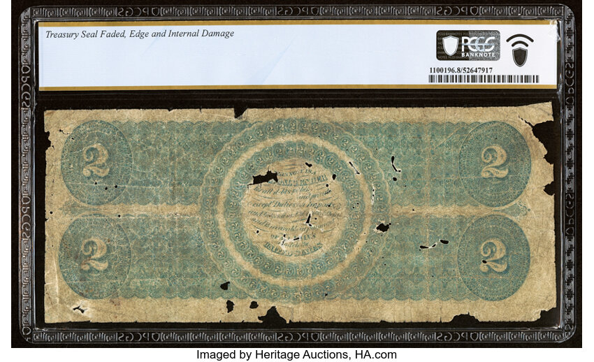 image for: Fr. 41a $2 1862 Legal Tender PCGS Banknote Very Good 8 Details....