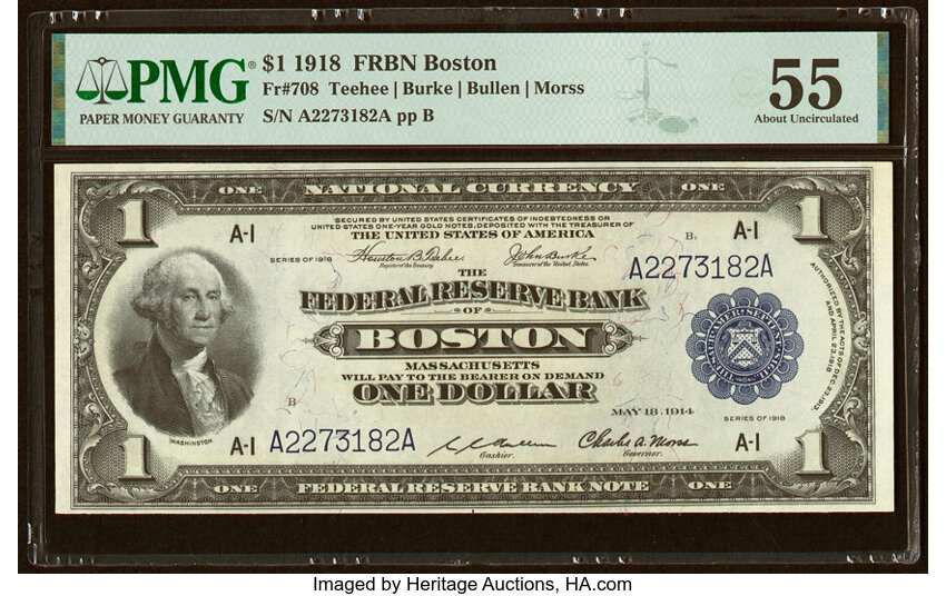 image for: Fr. 708 $1 1918 Federal Reserve Bank Note PMG About Uncirculated 55....