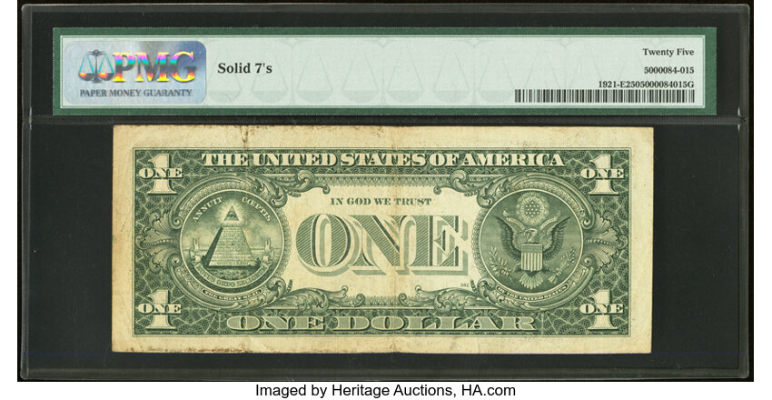 image for: Solid Serial Number 77777777 Fr. 1921-E $1 1995 Federal Reserve Note. PMG Very Fine 25....