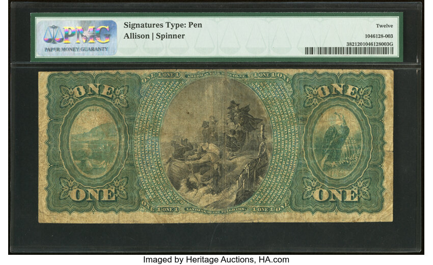image for: Original 1st Charter Period $1  PMG F12 Seal With Rays (Fr. 382)