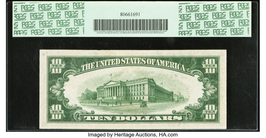 image for: 1934B Dark Green Seal, St. Louis $10  PCGS CU64 (Fr. 2007H)