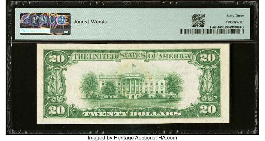 image for: 1929 Type 1 $20  PMG CU63 (Fr. 1802-1)