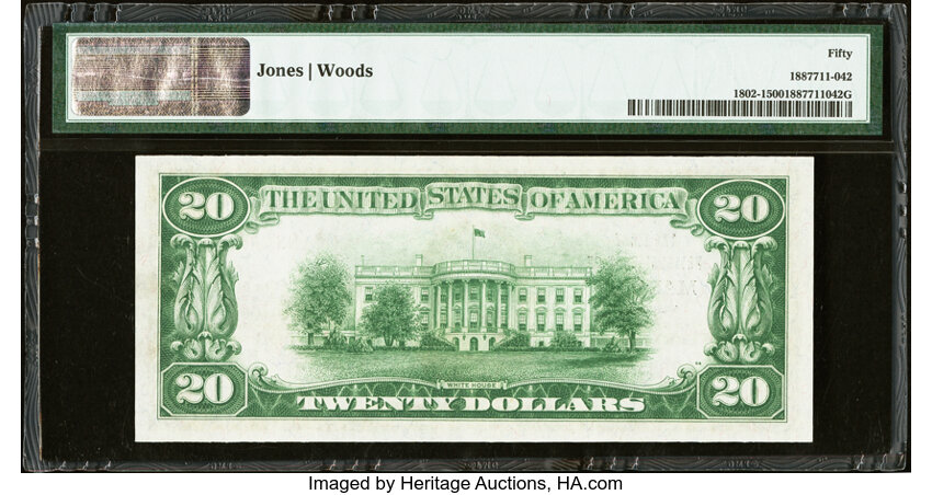image for: 1929 Type 1 $20  PMG AU50 (Fr. 1802-1)