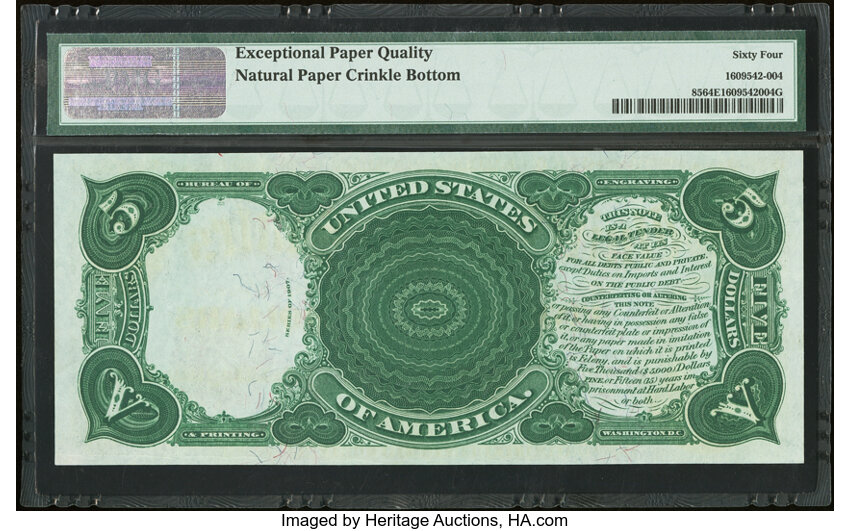image for: Fr. 85 $5 1907 Legal Tender PMG Choice Uncirculated 64 EPQ....