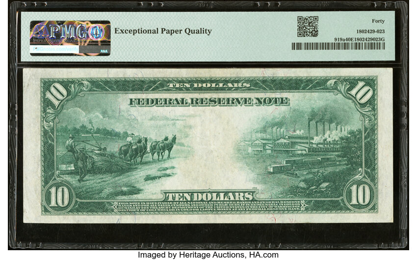 image for: 1914 Blue Seal, Cleveland $10  PMG XF40 (Fr. 919A)