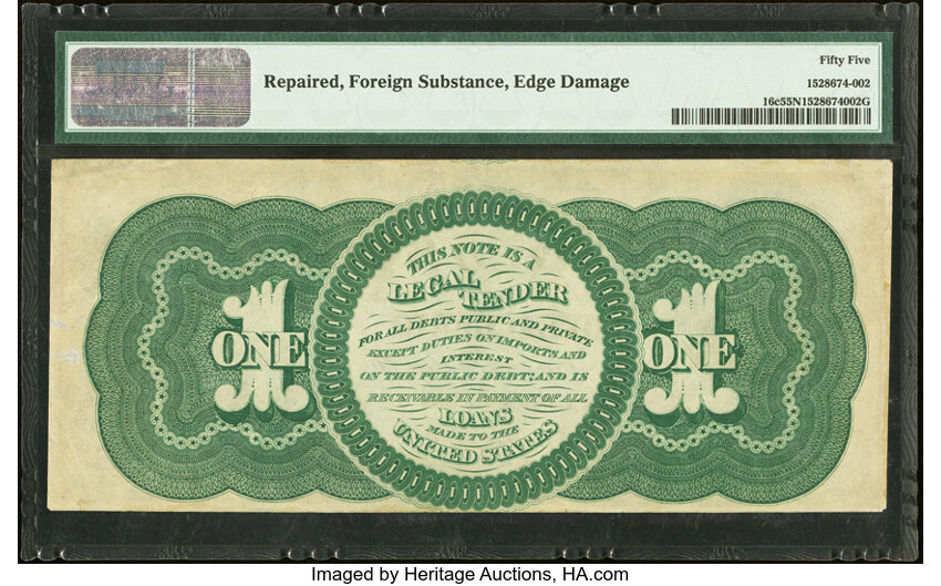 image for: 1862 Seal Type 2, No Patent Date $1  PMG AU55 (Fr. 16c)