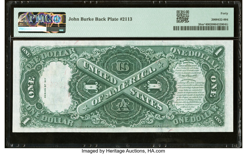 image for: Fr. 38* $1 1917 Mule Legal Tender Star Note PMG Extremely Fine 40....