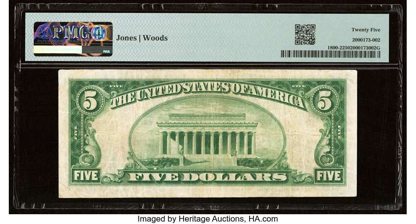 image for: 1929 Type 2 $5  PMG VF25 (Fr. 1800-2)