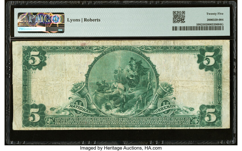 image for: 1902 3rd Charter Period, 3rd Issue $5  PMG VF25 Plain Back (Fr. 598)