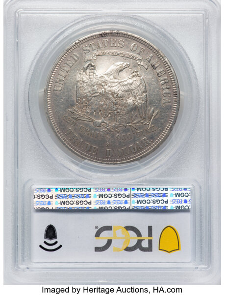 image for: 1877-S T$1 Chop Mark AU53 PCGS. PCGS Population: (25/204).  ...