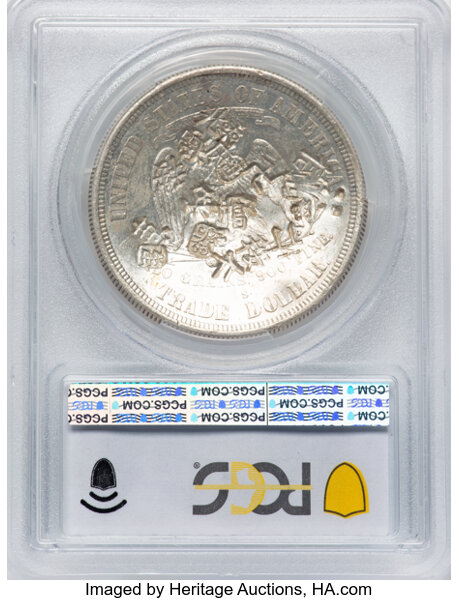 image for: 1877-S T$1 Chop Mark AU50 PCGS. PCGS Population: (33/229).  ...