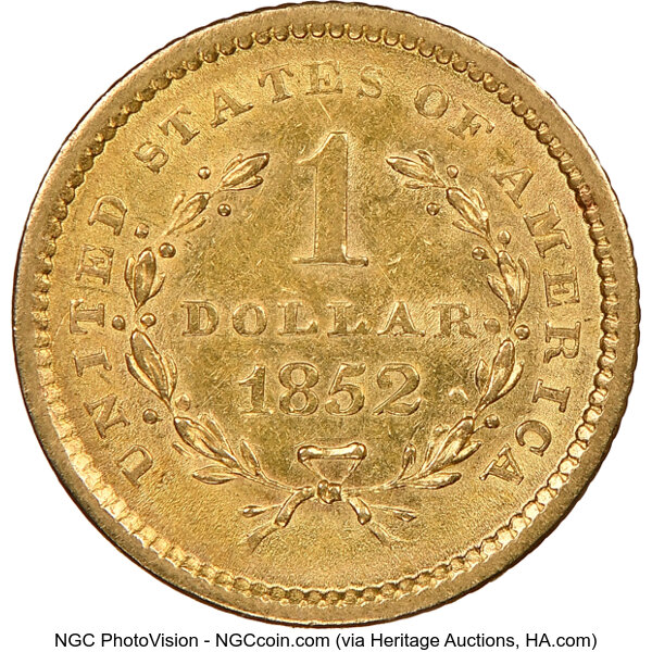 image for: 1852 G$1 NGC AU58