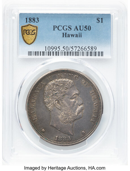 image for: 1883 Hawaii $1  PCGS AU50