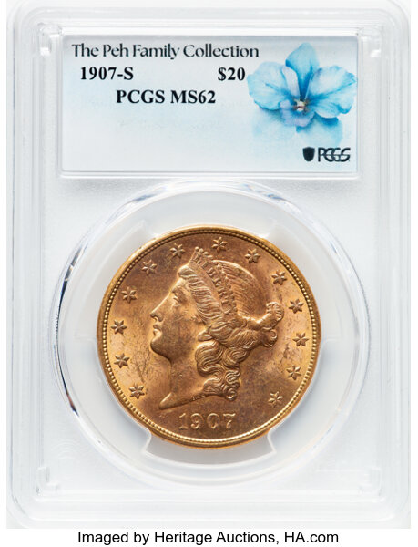 image for: 1907-S $20  PCGS MS62