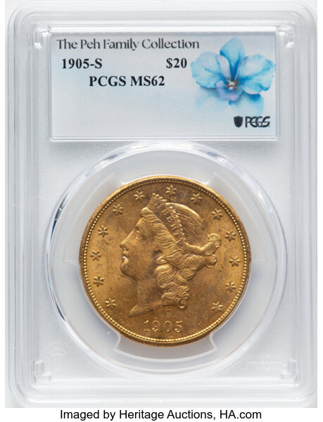 image for: 1905-S $20  PCGS MS62