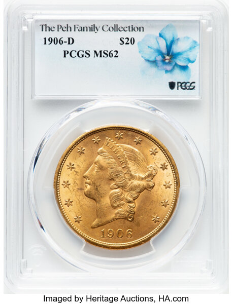 image for: 1906-D $20  PCGS MS62