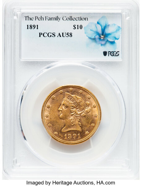 image for: 1891 $10  PCGS AU58