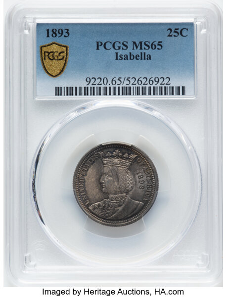 image for: 1893 Isabella 25c PCGS MS65