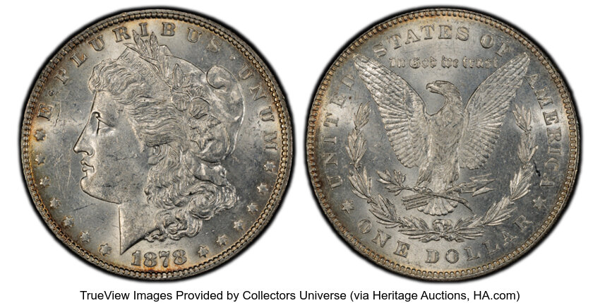image for: 1878 7/8TF $1 Weak 7/0, Extra Talons, VAM-30, AU58 PCGS. PCGS Population: (5/75)....