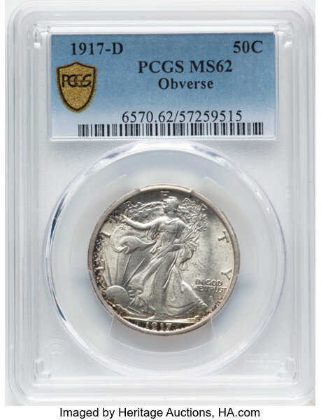 image for: 1917-D Mintmark Obverse 50c PCGS MS62