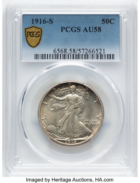 image for: 1916-S 50c PCGS AU58