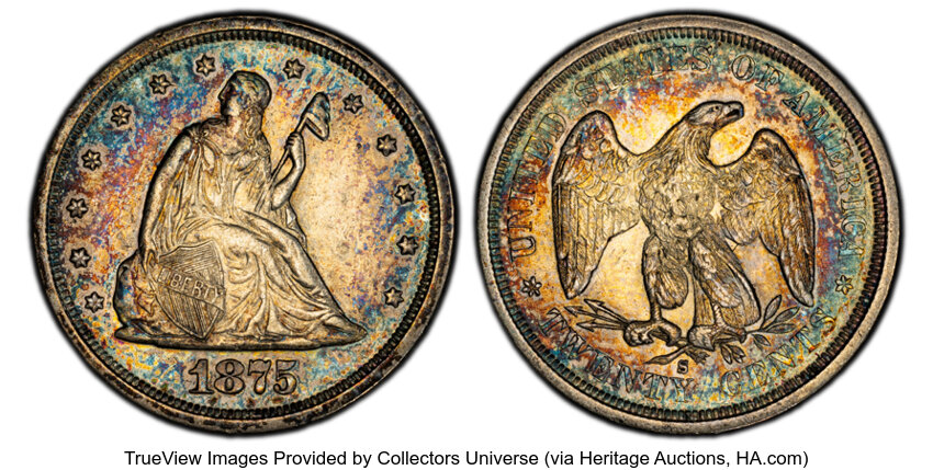 3/28中　⑧⑧⑧⑧⑧⑧⑧⑧ 1875 S/S 20 Penny Piece Misplaced Date FS 302 Mint State (MS