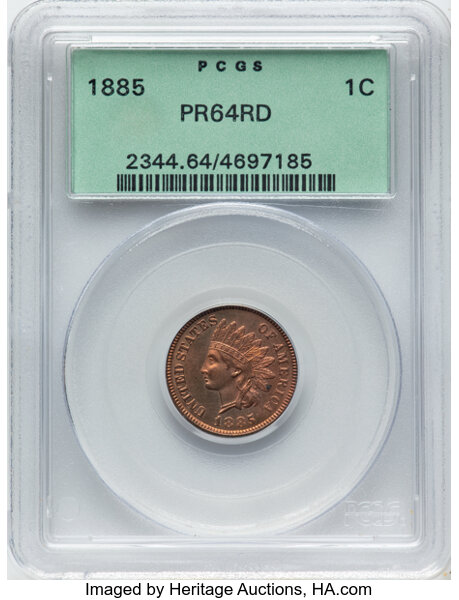 image for: 1885 1C PR64 Red PCGS. Housed in a Generation 3.1 green label holder. PCGS Population: (10/33). CDN: $525 Whsle. Bid for NG...