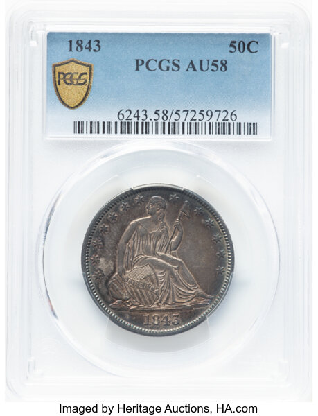 image for: 1843 50c PCGS AU58