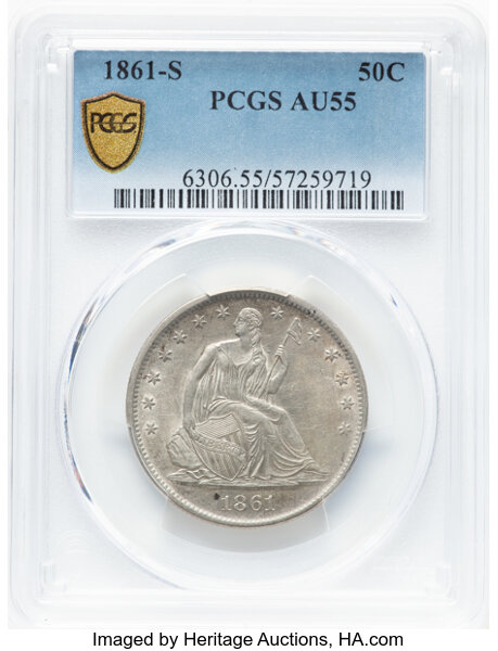 image for: 1861-S 50c PCGS AU55