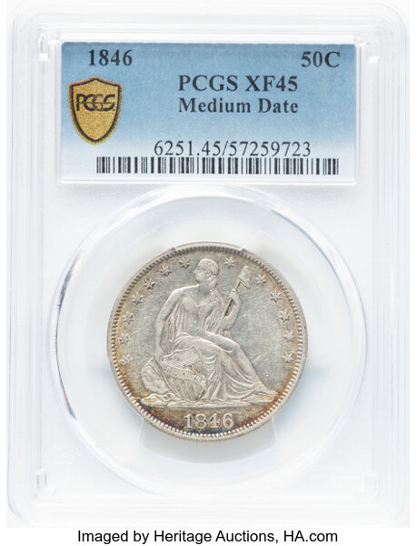 image for: 1846 Medium Date 50c PCGS XF45