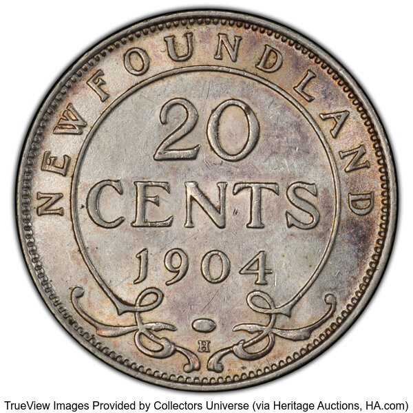 image for: Canada: Newfoundland. Edward VII 20 Cents 1904-H AU55 PCGS,...