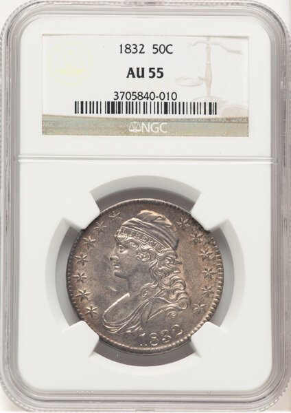 image for: 1832 50C Small Letters, O-118, R.1, AU55 NGC.  Mintage 4,797,000....