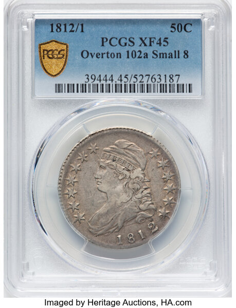 image for: 1812/1 Small 8, O-102a 50c PCGS XF45