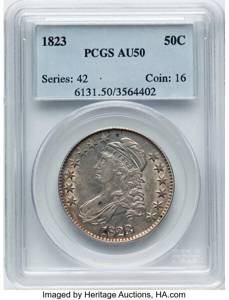 image for: 1823 50C O-104, R.2, AU50 PCGS.  Mintage 1,694,200....