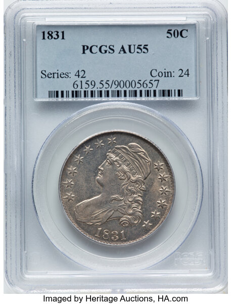 image for: 1831 50C O-102, R.1, AU55 PCGS. Mintage 5,873,660....