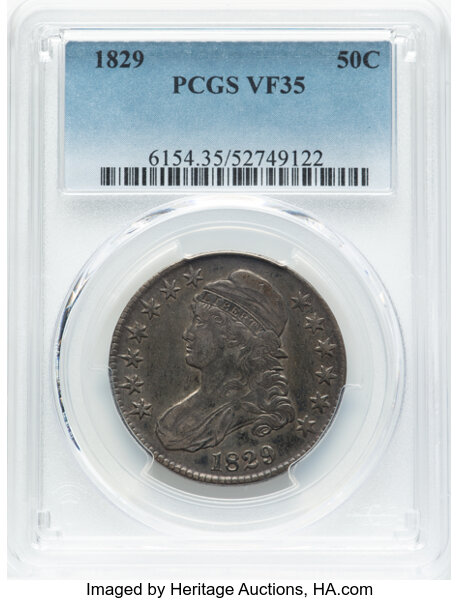 image for: 1829 50C O-105, R.1, VF35 PCGS.  Mintage 3,712,156....