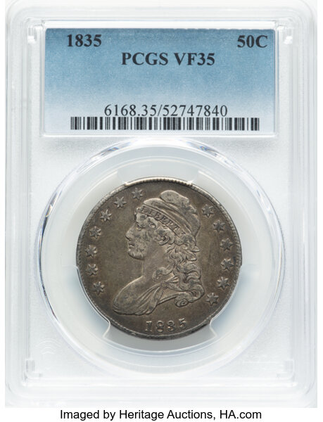 image for: 1835 50C O-102, R.3, VF35 PCGS.  Mintage 5,352,006....