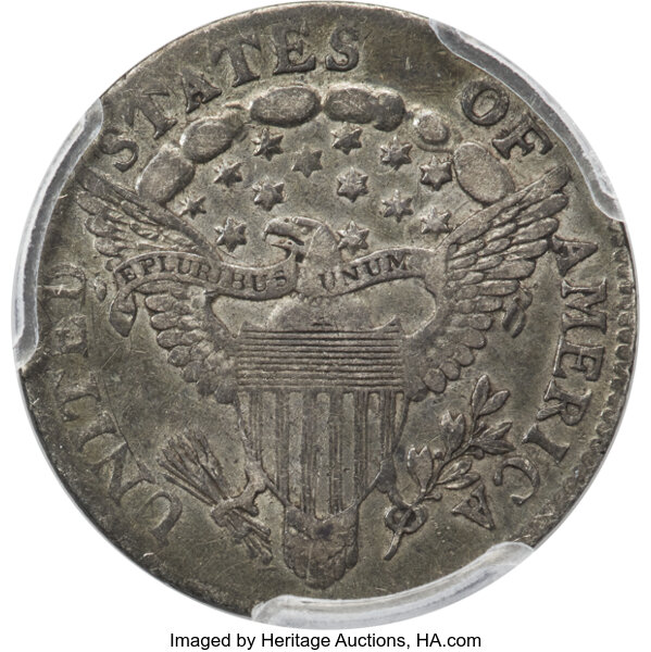 image for: 1805 10C 4 Berries, JR-2, R.1, VF35 PCGS. Lavender-brown patina and blue-green toning are featured on this nicely preserved...