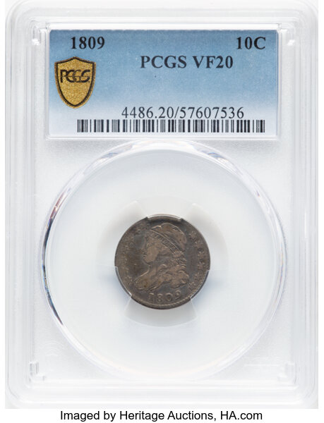 image for: 1809 10C JR-1, High R.3, VF20 PCGS. PCGS Population: (9/78).  Mintage 51,065....