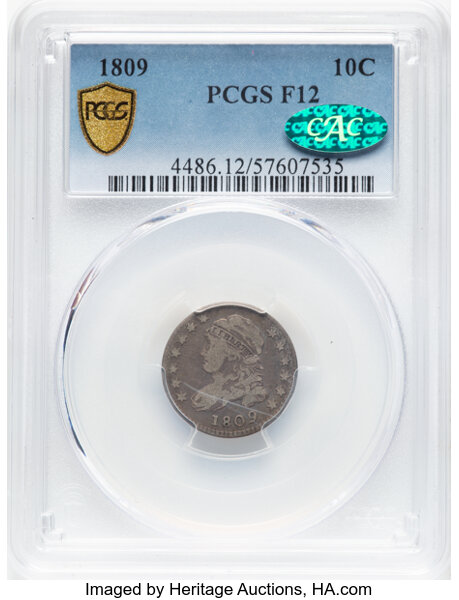 image for: 1809 10C JR-1, High R.3, Fine 12 PCGS. CAC. PCGS Population: (15/95). CAC Population: (4/29). Mintage 51,065....