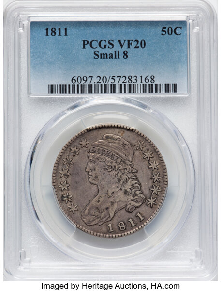image for: 1811 50C Small 8, O-110, R.1, VF20 PCGS....
