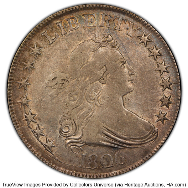 image for: 1806 50C Pointed 6, Stem, O-117, T-30, R.5, XF40 PCGS. Tied for the finest certified O-117 with a different XF40 PCGS examp...