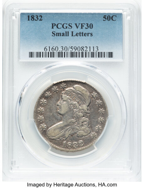image for: 1832 50C Small Letters, O-112, R.2, VF30 PCGS.  Mintage 4,797,000....