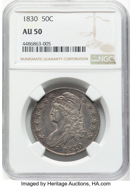 image for: 1830 50C Small 0, O-102, R.2, AU50 NGC.  Mintage 4,764,800....