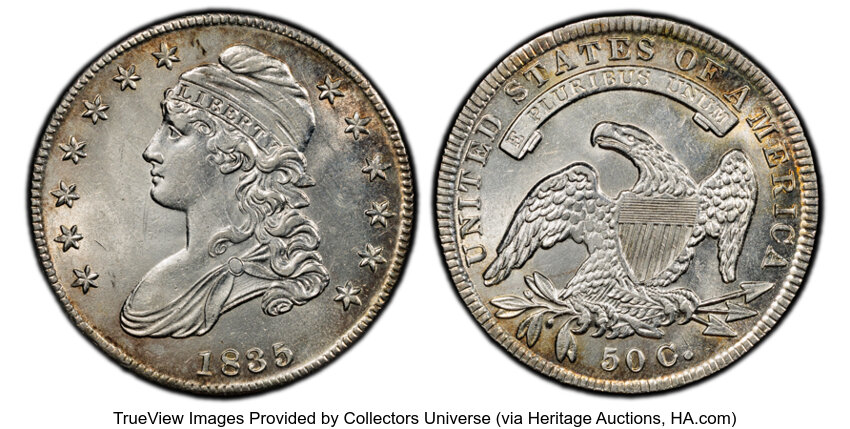 image for: 1835 50C O-103, R.2, AU58 PCGS.  Mintage 5,352,006....