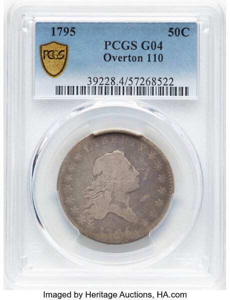 image for: 1795 50C 2 Leaves, O-110, T-21, R.3, Good 4 PCGS. PCGS Population: (1/29 and 0/0+)....