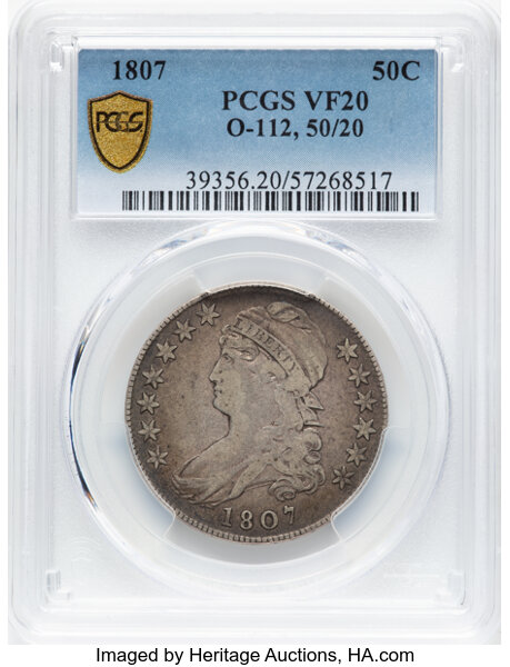 image for: 1807 Capped Bust, 50/20, O-112 50c PCGS VF20