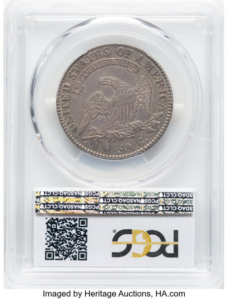image for: 1818/7 50C Large 8, O-101, R.1, AU50 PCGS. PCGS Population: (4/9)....